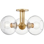 Margot 3 Light Semi Flush Ceiling Light - Aged Brass / Clear