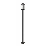 Portland Outdoor Post Light with Square Post/Stepped Base - Oil Rubbed Bronze / Clear Seedy