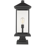 Portland Outdoor Pier Light with Square Stepped Base - Black / Clear Beveled