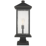 Portland Outdoor Pier Light with Square Stepped Base - Oil Rubbed Bronze / Clear Seedy / Clear Seedy