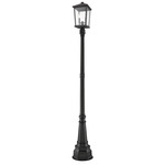 Beacon Outdoor Post Light with Round Post/Decorative Base - Black / Clear Beveled