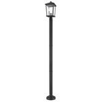 Beacon Outdoor Post Light with Round Post/Stepped Base - Black / Clear Beveled