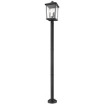 Beacon Outdoor Post Light with Round Post/Stepped Base - Black / Clear Beveled