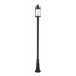 Roundhouse Outdoor Post Light with Round Post/Hexagon Base - Black / Clear Seedy