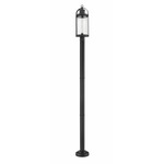 Roundhouse Outdoor Post Light with Round Post/Stepped Base - Black / Clear Seedy