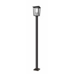 Seoul Outdoor Post Light with Square Post/Stepped Base - Oil Rubbed Bronze / Clear