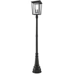 Seoul Outdoor Post Light with Decorative Post - Black / Clear