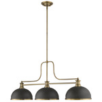 Melange Linear Pendant with Dome Metal Shades - Heritage Brass / Bronze / Heritage Brass