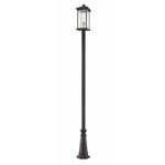 Portland Outdoor Post Light with Round Post/Hexagon Base - Oil Rubbed Bronze / Clear Seedy