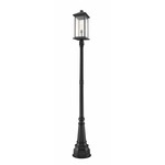 Portland Outdoor Post Light w/Round 7Ft Post/Decorative Base - Black / Clear