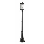 Portland Outdoor Post Light w/Round 7Ft Post/Decorative Base - Oil Rubbed Bronze / Clear Seedy