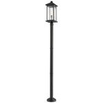 Portland Outdoor Post Light with Round Post/Stepped Base - Black / Clear Beveled