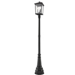 Beacon Outdoor Post Light with Round Post/Decorative Base - Black / Clear Beveled