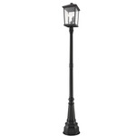 Beacon Outdoor Post Light with Round Post/Decorative Base - Black / Clear Beveled