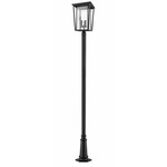 Seoul Outdoor Post Light with Round Post/Tapered Base - Black / Clear