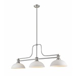 Melange Linear Pendant with Dome Glass Shades - Brushed Nickel / Matte Opal