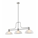Melange Linear Pendant with Dome Glass Shades - Brushed Nickel / White Linen