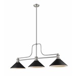 Melange Linear Pendant with Cone Metal Shades - Brushed Nickel / Matte Black