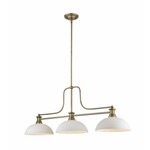 Melange Linear Pendant with Dome Glass Shades - Heritage Brass / Matte Opal
