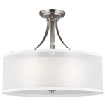 Elmwood Park Scroll Semi Flush Ceiling Light - Brushed Nickel / White Organza