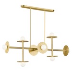 Nodes 8 Light Linear Chandelier - Burnished Brass / Milk White