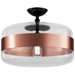 Futura Semi Flush Ceiling Light - Matte Black / Crystal / Copper