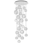 Oto Rain Circle Multi Light Pendant - Mirrored Steel / Crystal