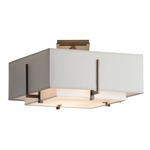 Exos Square Double Shade Semi Flush Ceiling Light - Dark Smoke / Light Grey