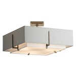 Exos Square Double Shade Semi Flush Ceiling Light - Dark Smoke / Light Grey