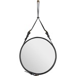 Adnet Round Mirror - Black Leather