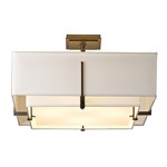 Exos Square Double Shade Semi Flush Ceiling Light - Dark Smoke / Natural Anna