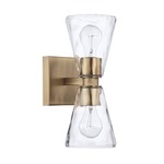 Lyra 2 Light Wall Sconce - Aged Brass / Clear Water Glass