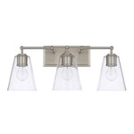 Signature Bathroom Vanity Light With Rectangle Back Plate - Brushed Nickel / Clear Seeded