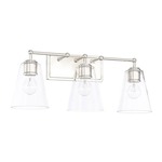 Signature Bathroom Vanity Light With Rectangle Back Plate - Polished Nickel / Clear