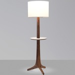 Nauta Floor Lamp with Table - Brushed Aluminum / Walnut / White Linen