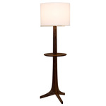 Nauta Floor Lamp with Table - Brushed Brass / Dark Stained Walnut / White Linen