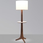 Nauta Floor Lamp with Table - Brushed Brass / Walnut / White Linen