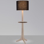 Nauta Floor Lamp with Table - Brushed Brass / White Washed Oak / Black Amaretto