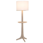 Nauta Floor Lamp with Table - Brushed Brass / White Washed Oak / White Linen