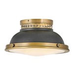 Emery Ceiling Flush Mount - Heritage Brass / Aged Zinc / Etched Opal