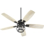 Galveston Outdoor Ceiling Fan with Light - Textured Black / Weathered Oak Blades / Clear Seeded
