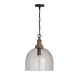 Glass Cloche Pendant - Pewter / Clear Seeded