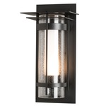 Banded Seeded Outdoor Wall Sconce with Top Plate - Coastal Black / Opal and Seeded