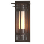 Banded Seeded Outdoor Wall Sconce with Top Plate - Coastal Bronze / Opal and Seeded