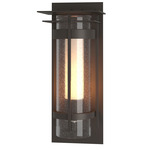 Banded Seeded Outdoor Wall Sconce with Top Plate - Coastal Dark Smoke / Opal and Seeded