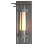 Banded Seeded Outdoor Wall Sconce with Top Plate - Coastal Burnished Steel / Opal and Seeded