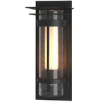 Banded Seeded Outdoor Wall Sconce with Top Plate - Coastal Black / Opal and Seeded