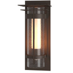 Banded Seeded Outdoor Wall Sconce with Top Plate - Coastal Bronze / Opal and Seeded