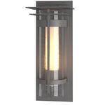 Banded Seeded Outdoor Wall Sconce with Top Plate - Coastal Burnished Steel / Opal and Seeded