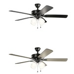 Basics Pro Premier Ceiling Fan with White Shade Light Kit - Satin Black / Satin Black / Silver